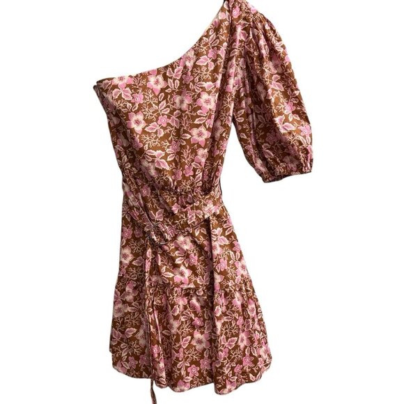 Jason Wu Dress Womens L Mauve One Shoulder Puff Sleeve Belted Floral Mini Party - Picture 1 of 9